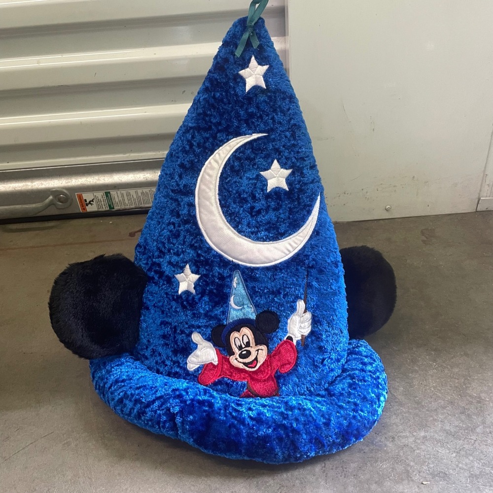 Disney Parks Sorcerer Mickey Mouse Fantasia Wizard Hat Plush Ears Blue Vintage